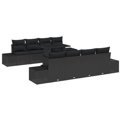 9 Piece Garden Sofa Set with Cushions Black Poly Rattan