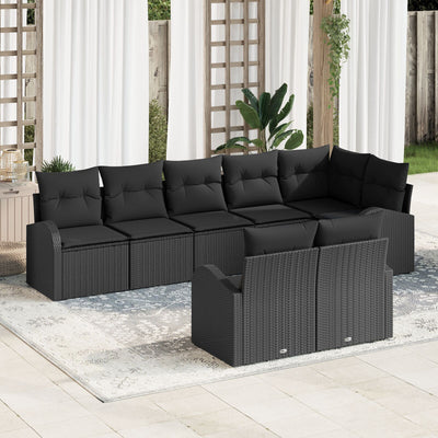 8 Piece Garden Sofa Set with Cushions Black Poly Rattan