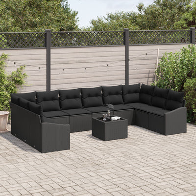 11-piece Garden Sofa Set with Beige Cushions Poly Rattan