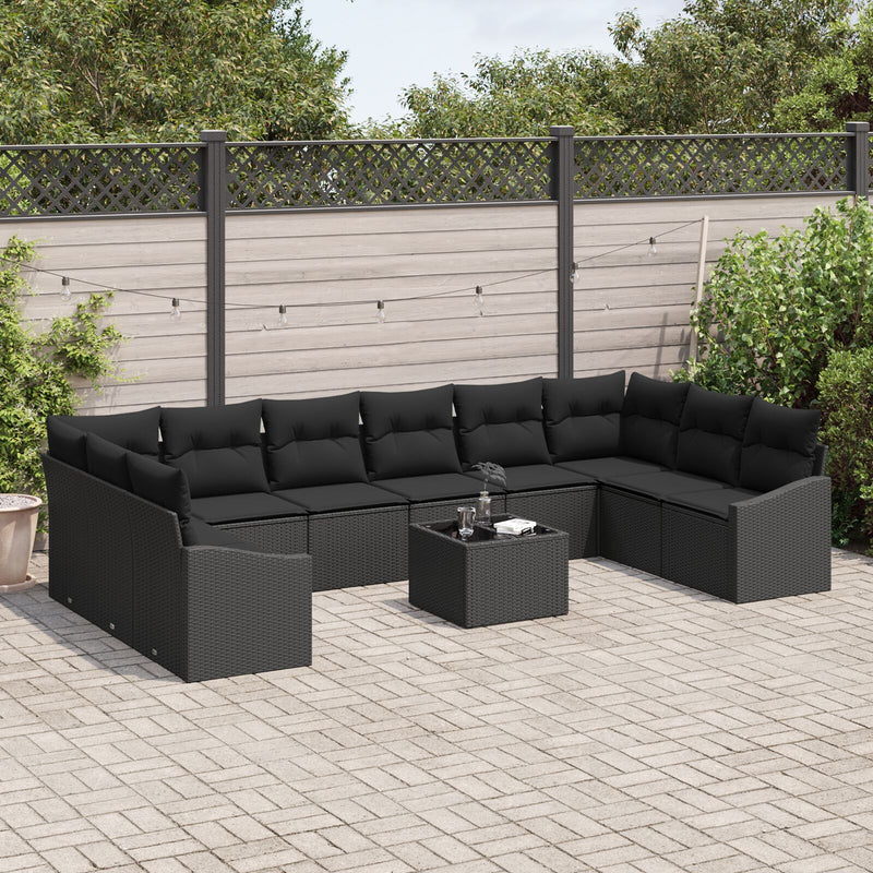 11-piece Garden Sofa Set with Beige Cushions Poly Rattan