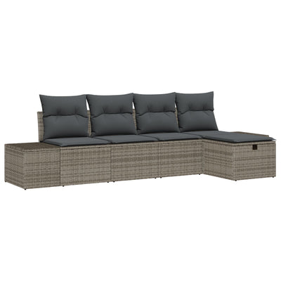 5 Piece Garden Sofa Set with Cushions Grey Poly Rattan
