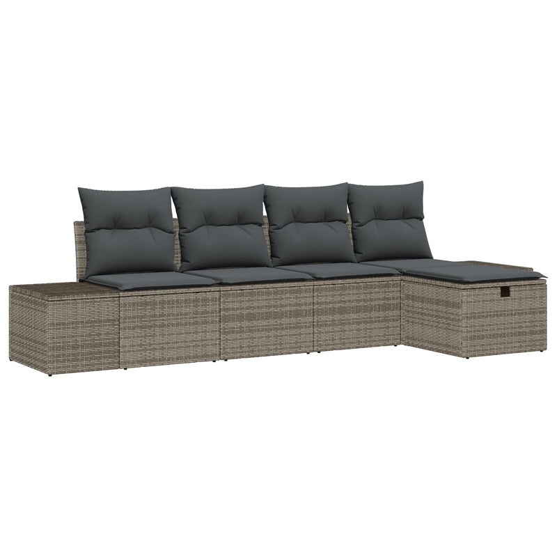5 Piece Garden Sofa Set with Cushions Grey Poly Rattan