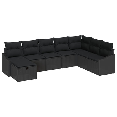 8 Piece Garden Sofa Set with Cushions Black Poly Rattan