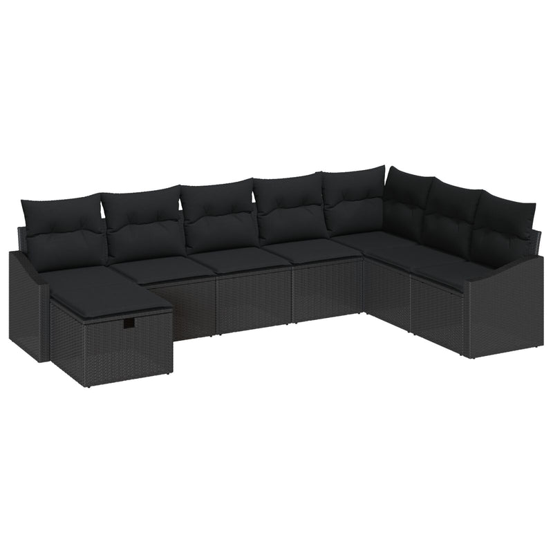 8 Piece Garden Sofa Set with Cushions Black Poly Rattan