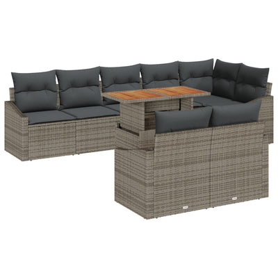 9 Piece Garden Sofa Set with Cushions Grey Poly Rattan