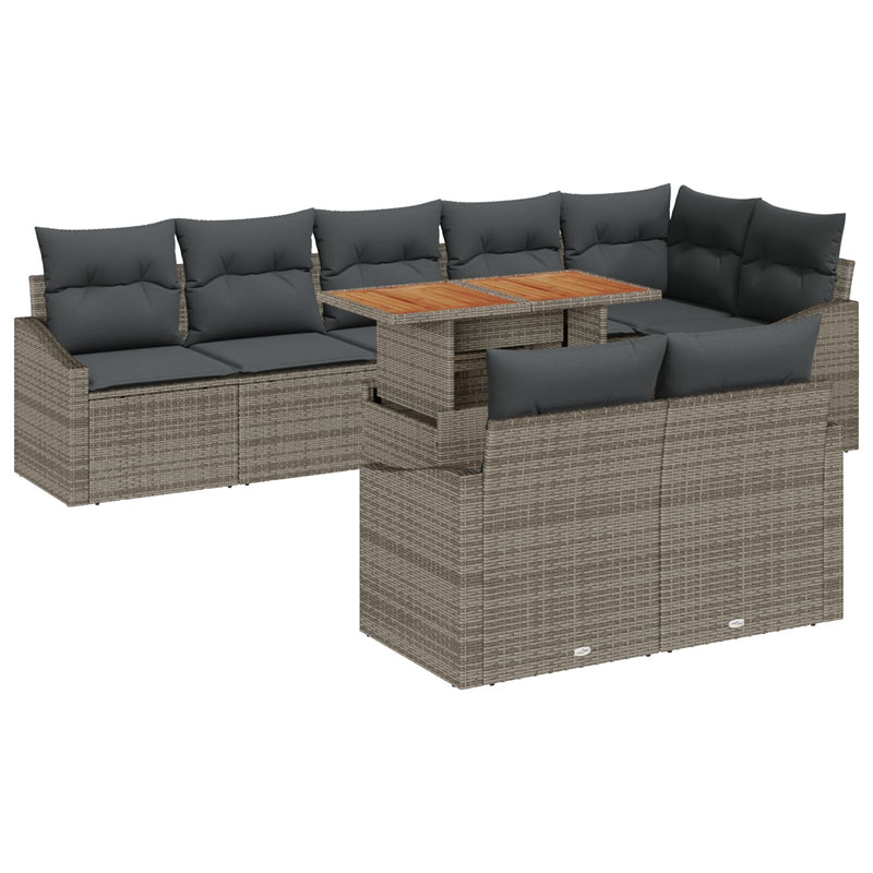 9 Piece Garden Sofa Set with Cushions Grey Poly Rattan