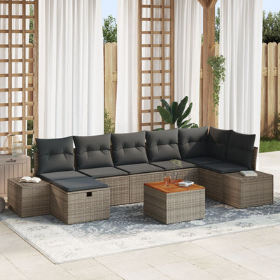8 Piece Garden Sofa Set with Cushions Grey Poly Rattan