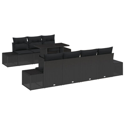 8 Piece Garden Sofa Set with Cushions Black Poly Rattan