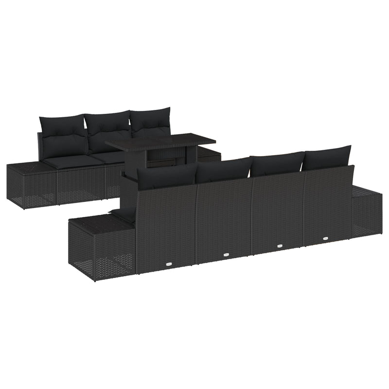 8 Piece Garden Sofa Set with Cushions Black Poly Rattan