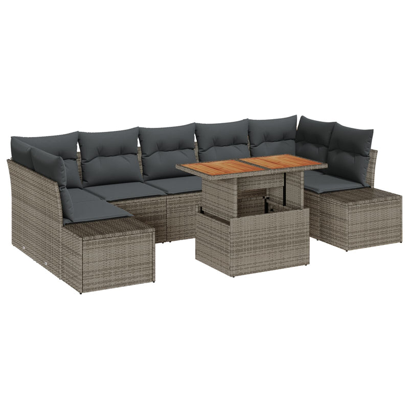 8 Piece Garden Sofa Set with Cushions Grey Poly Rattan