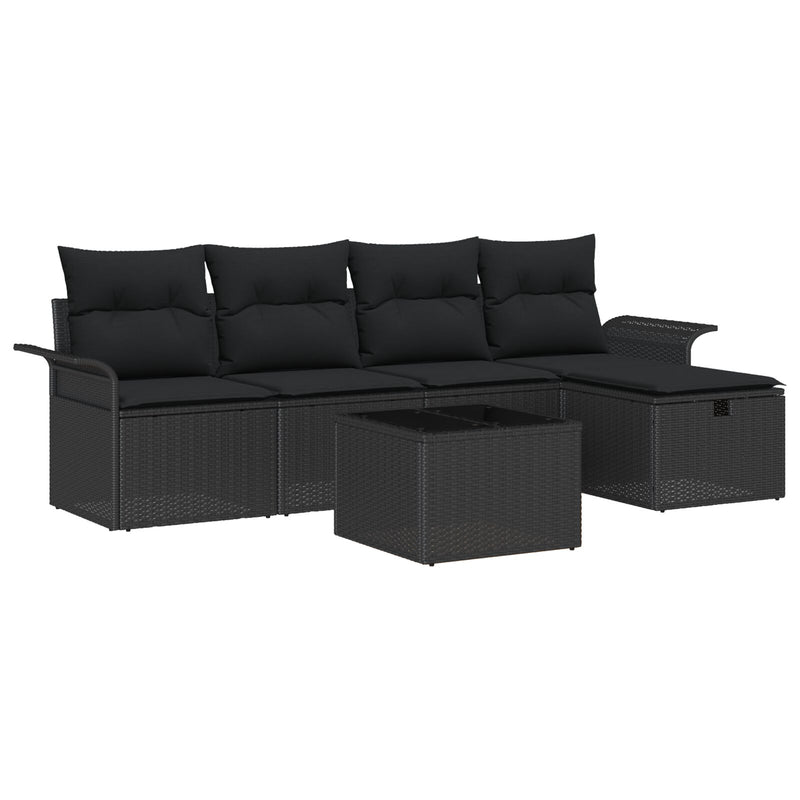 6 Piece Garden Sofa Set with Cushions Black Poly Rattan