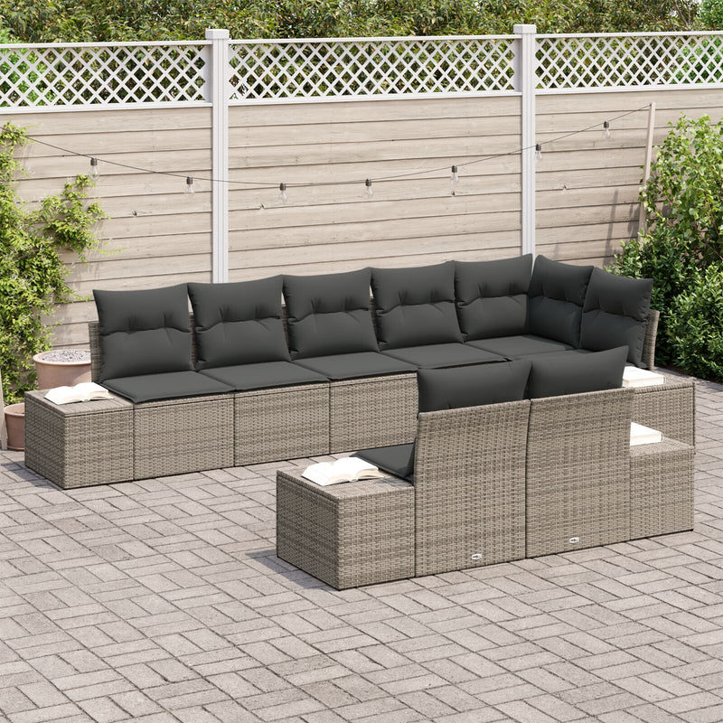 8 Piece Garden Sofa Set with Cushions Grey Poly Rattan