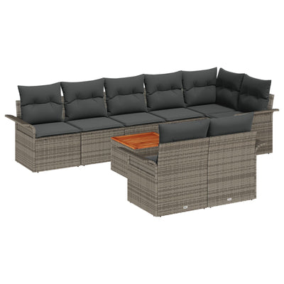 9 Piece Garden Sofa Set with Cushions Grey Poly Rattan Acacia