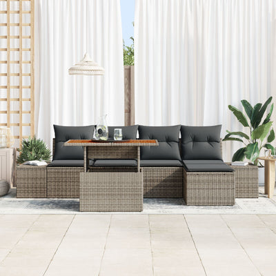 6 Piece Garden Sofa Set with Cushions Grey Poly Rattan