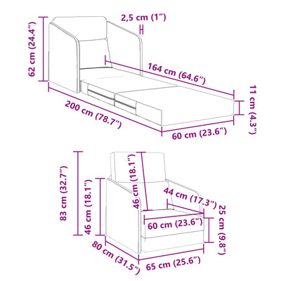 Floor Sofa Bed 2-in-1 Dark Grey 65x80x83 cm Fabric