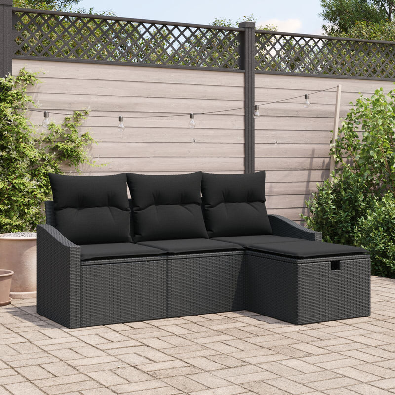 4 Piece Garden Sofa Set with Cushions Black Poly Rattan