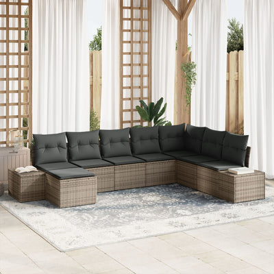 8 Piece Garden Sofa Set with Cushions Grey Poly Rattan