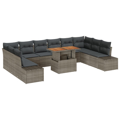 11 Piece Garden Sofa Set with Cushions Grey Poly Rattan