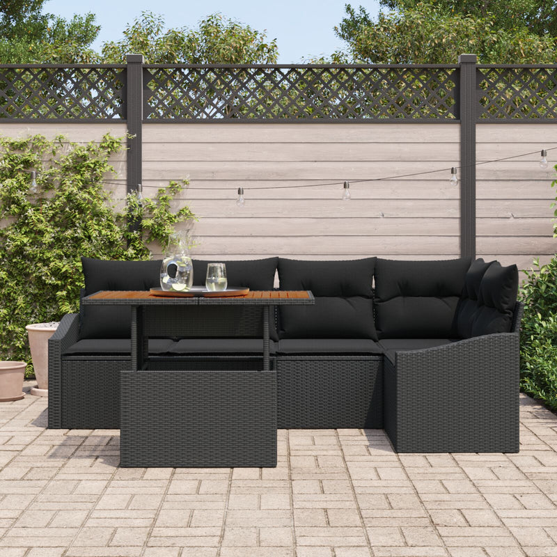 6 Piece Garden Sofa Set with Cushions Black Poly Rattan