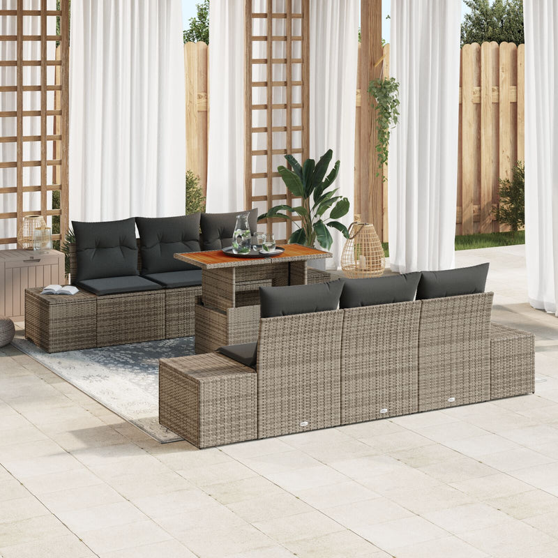 7 Piece Garden Sofa Set with Cushions Grey Poly Rattan