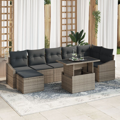 8 Piece Garden Sofa Set with Cushions Grey Poly Rattan