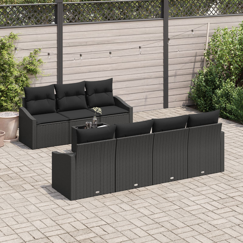8 Piece Garden Sofa Set with Cushions Black Poly Rattan
