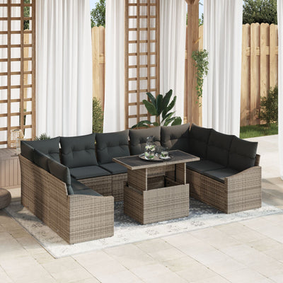 10 Piece Garden Sofa Set with Cushions Grey Rattan