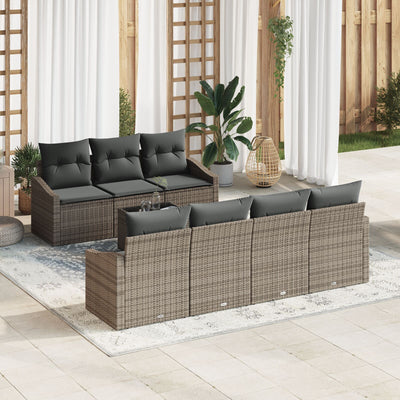 8 Piece Garden Sofa Set with Cushions Grey Poly Rattan