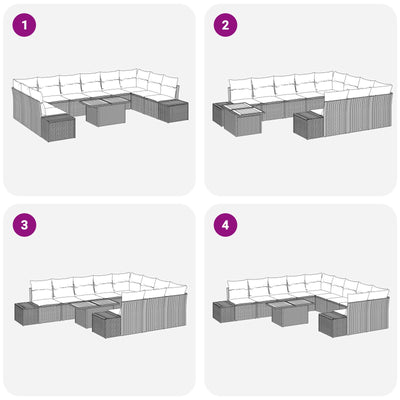 11 Piece Garden Sofa Set with Cushions Grey Poly Rattan