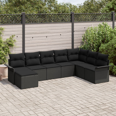 8 Piece Garden Sofa Set with Cushions Black Poly Rattan