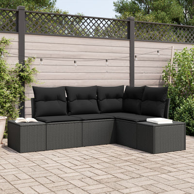 4 Piece Garden Sofa Set with Cushions Black Poly Rattan