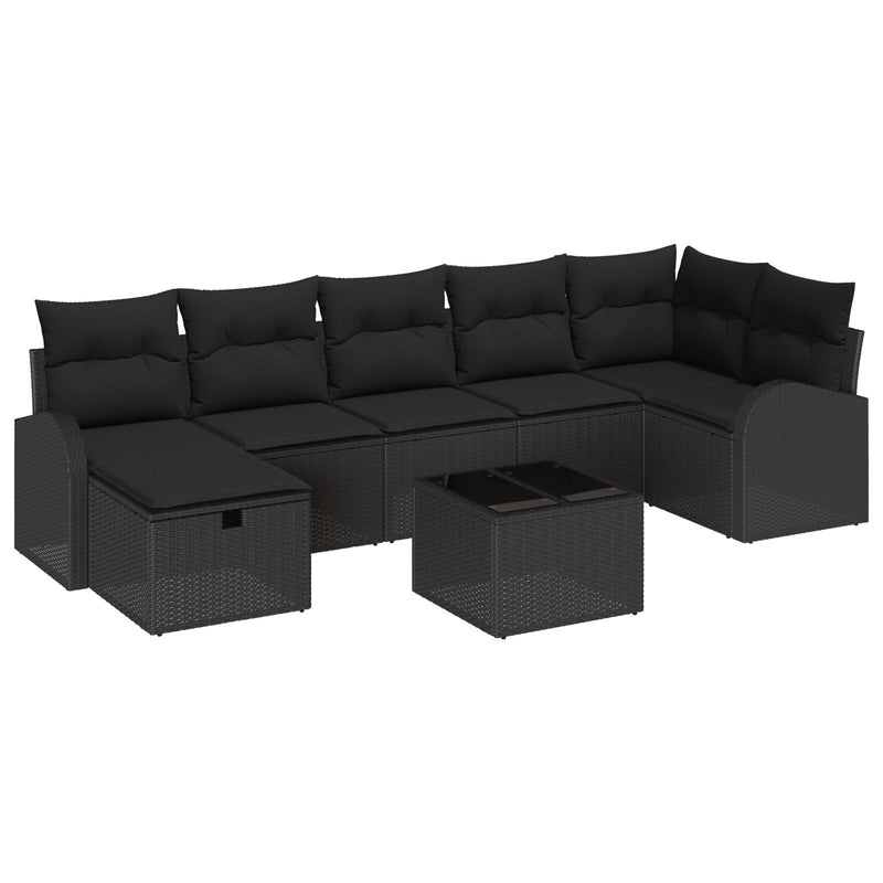 8 Piece Garden Sofa Set with Cushions Black Poly Rattan