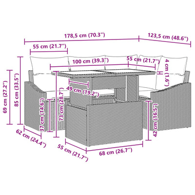 5 Piece Garden Sofa Set with Cushions Grey Poly Rattan