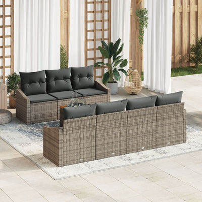 8 Piece Garden Sofa Set with Cushions in Grey Poly Rattan and Acacia