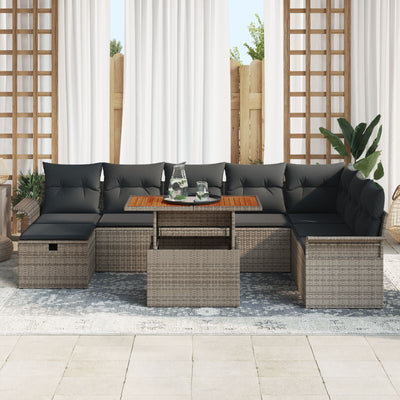9 Piece Garden Sofa Set with Cushions Grey Poly Rattan