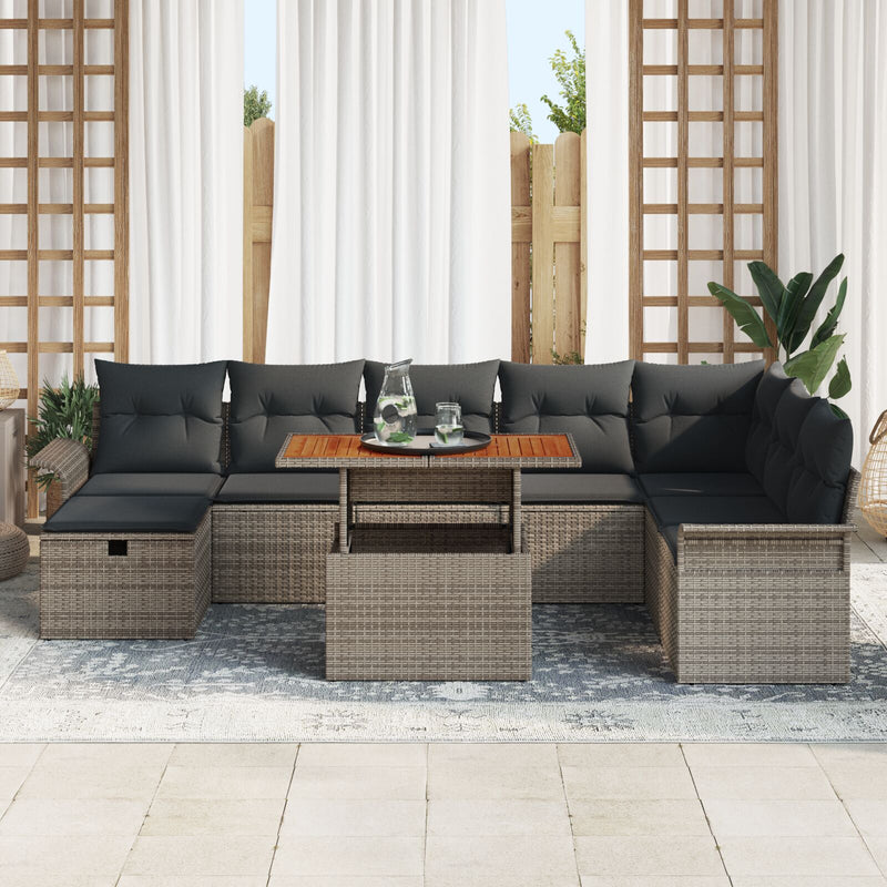9 Piece Garden Sofa Set with Cushions Grey Poly Rattan