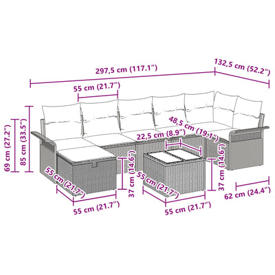 8 Piece Garden Sofa Set with Cushions Black Poly Rattan