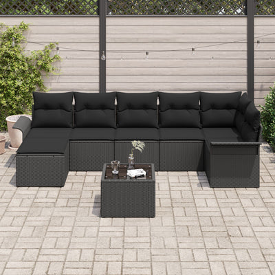 8 Piece Garden Sofa Set with Cushions Beige Poly Rattan