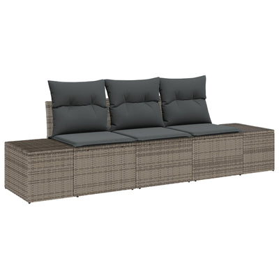 3 Piece Garden Sofa Set with Cushions Grey Poly Rattan