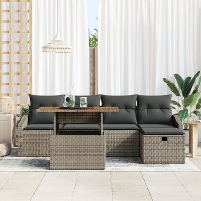 6 Piece Garden Sofa Set with Cushions Grey Poly Rattan