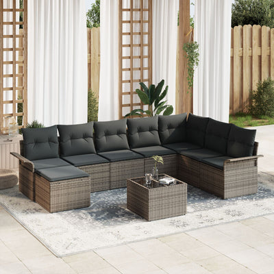 8 Piece Garden Sofa Set with Cushions Grey Poly Rattan