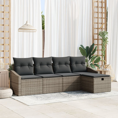 5 Piece Garden Sofa Set with Cushions Grey Poly Rattan