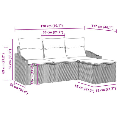 4 Piece Garden Sofa Set with Cushions Grey Poly Rattan