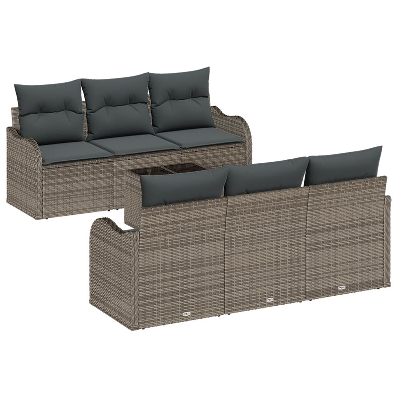 7 Piece Garden Sofa Set with Cushions Grey Poly Rattan