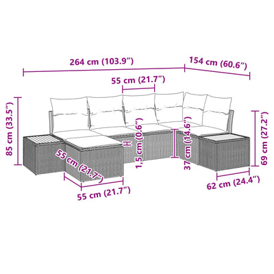 6 Piece Garden Sofa Set with Cushions Black Poly Rattan Acacia
