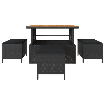 4 Piece Garden Dining Set with Cushions Black Poly Rattan Acacia