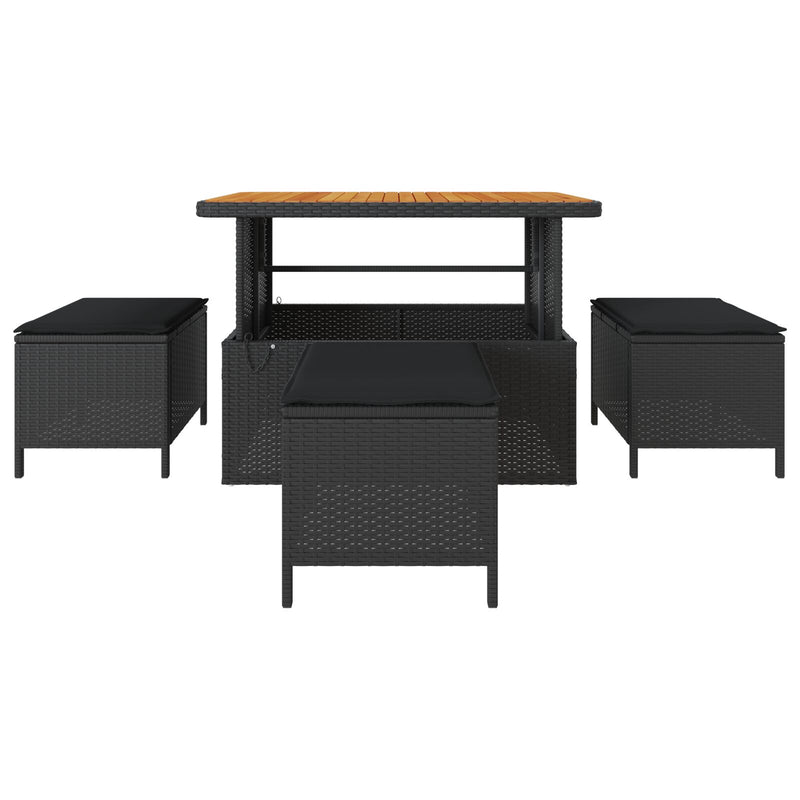 4 Piece Garden Dining Set with Cushions Black Poly Rattan Acacia