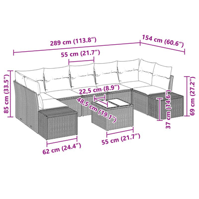 8 Piece Garden Sofa Set with Cushions Black Poly Rattan