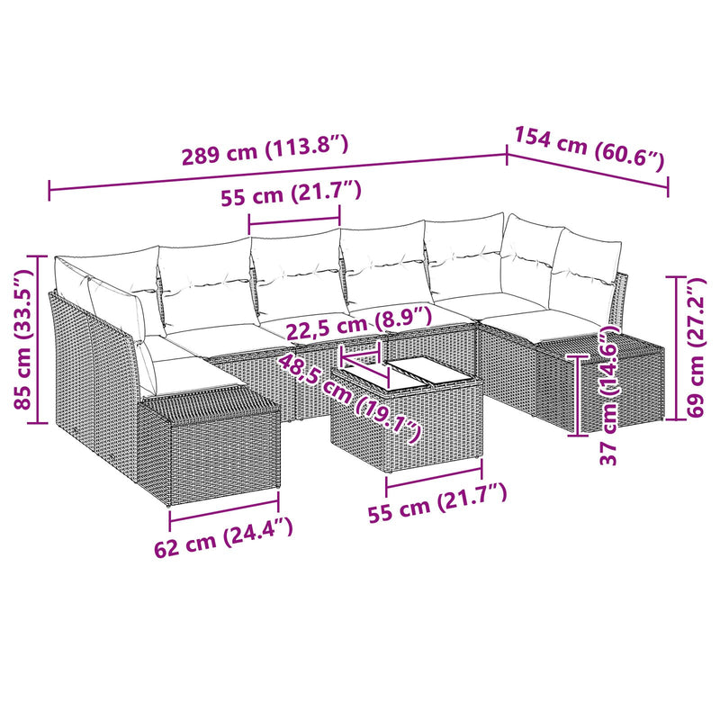 8 Piece Garden Sofa Set with Cushions Black Poly Rattan
