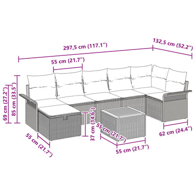 8 Piece Garden Sofa Set with Cushions Black Poly Rattan